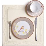 Evien Home Nakışlı Deri Amerikan Servis 2'li Set Çift Taraflı Kare Supla 40X40 cm Olise Bej - 40 x 40