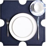 Evien Home Nakışlı Deri Amerikan Servis 2'li Set Çift Taraflı Kare Supla 45X45 cm Otis - Lacivert