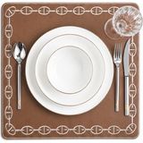 Evien Home Nakışlı Deri Amerikan Servis Kare 2'li Set Çift Taraflı Supla 40X40 cm Raya Kahve Gold - 40 x 40 - Kahverengi