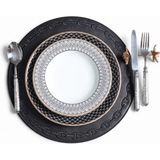 Evien Home Nakışlı Deri Amerikan Servis Yuvarlak 2'li Set Çift Taraflı Supla 38X38 cm Raya Siyah - 38 x 38