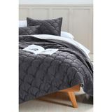 Evien Home Shane Kadife Yatak Örtüsü Seti Çift Kişilik 3 Parça Kapitone Supersoft Yumuşak Elyaf Dolgulu - Antrasit - 230 x 250 cm
