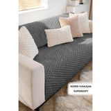 Evien Home Soft Kürklü Koltuk Örtüsü 170X215 cm Yumuşak Peluş Kaymaz Taban Kanepe Örtüsü Antrasit - 170 x 215 cm