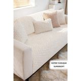 Evien Home Soft Kürklü Koltuk Örtüsü 170X215 cm Yumuşak Peluş Kaymaz Taban Kanepe Örtüsü Krem Kırık Beyaz - 170 x 215 cm