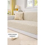EvienHome Aron Kürklü Koltuk Örtüsü 170x215 cm Yumuşak Peluş Lüks Kaymaz Taban Kanepe Örtüsü Krem Kahve