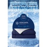EvienHome Soğutmalı Yatak Örtüsü Seti Çift Kişilik Serinletici Soğuk Icecool 3 Parça Çift Taraflı Lacivert Gri