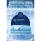 EvienHome Soğutmalı Yatak Örtüsü Seti Çift Kişilik Serinletici Soğuk Icecool 3 Parça Çift Taraflı Mavi Turkuaz