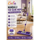 Evila Mandallı Yer Silme Mopu 360° Döner Başlıklı Mikrofiber Mop Ayarlanabilir Saplı Zemin Temizlik Mopu 1 Yedek Bez Hediyeli (MOR)
