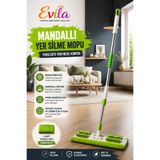 Evila Mandallı Yer Silme Mopu Mikrofiber Bezli Ayarlanabilir Saplı Zemin Fayans Parke Seramik Temizlik Mopu 1 Yedek Bez Hediyeli (Yeşil)