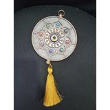 EVILEYE Büyük Nazarlık Duvar Süsü, Bakır Kaplama, Cam Boncuklu Mandala Tasarım, El Yapımı, 15cm, Altın Püsküllü, 1 Adet