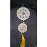 EVILEYE Nazar Boncuklu Dekoratif Duvar Süsü, 15 cm x 43 cm, İkili, Bakır ve Cam, Sarı Püsküllü