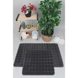 Evilla Modern Bubble Yıkanabilir Kaymaz Peluş Banyo Paspası Halısı 2li Klozet Takımı 50X80-50X40CM Antrasit