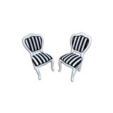 Evim-E Aksesuar 2 Adet Kontra Lükens Ayaklı Ahşap Sandalye - Zebra Kumaş + Beyaz Ayak(Cafe&Restaurant&Mutfak&Salon)
