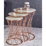 Evim-E Aksesuar C Metal Içiçe Girebilen 3'lü Zigon Sehpa Bakır (Rose Gold) Kaplamalı - Gold Mermer Temperli Cam