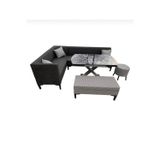 Evim-E Aksesuar Modern Pedli 160X160 Cm Mutfak Köşe Takımı Cam Masalı + Puflu