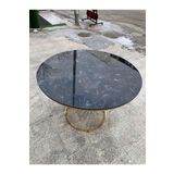Evim-E Aksesuar Pota Metal Ayaklı 110 Cm Yuvarlak Ahşap Tablalı Masa Siyah Mermer+Gold Kaplama