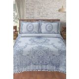 Evim Gül Desenli Pamuklu Indigo Jakar Yatak Örtüsü - 230x240 Cm İNDİGO 230 x 240