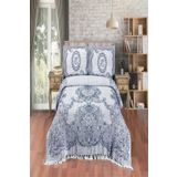 Evim Gül Desenli Pamuklu Koyu Indigo Jakar Yatak Örtüsü - 230x240 Cm KOYUİNDİGO 230 x 240