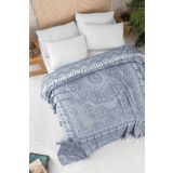 Evim Pamuklu Jakar Saçak Bağlamalı Indigo Yatak Örtüsü Çift Kişilik - 230x250 Cm