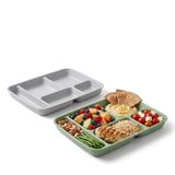 Evim Trend 2 Adet 5 Bölmeli Servis Tabağı ve Tabldot Seti - BPA İçermez, Çok Amaçlı Kahvaltı, Diyet, Çerez ve Sunum Tabağı - Kırılmaz Piknik Seti (31x21 cm) - Gri ve Yeşil