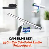 EVİMA 35 Cm Metal Cam Silme Seti - Metal Çek Çek+Peluş +Aparat+Yedek Lastik CAM BEZİ HEDİYE