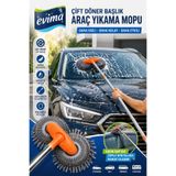 EVİMA Çift Döner Başlıklı Araç Yıkama Mopu Teleskopik Saplı Mikrofiber Oto Fırçası