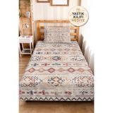 Evimde Bambaşka Bohem Etnik Krem Genç Odası Tek Kişilik Pike Takımı-Kiremit Lacivert 160x220cm Kapitone Yatak Örtüsü