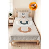 Evimde Bambaşka Geometrik Bej Boho Genç Odası Tek Kişilik Pike Takımı - Terracotta Antrasit 160x220 cm Yatak Örtüsü