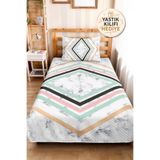Evimde Bambaşka Mermer Geometrik Mint Genç Odası Tek Kişilik Pike Takımı - Pudra Antrasit 160x220 cm Yatak Örtüsü