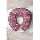 Evimde Bambaşka Retro Çiçekli Ergonomik Boyun Yastığı - Modern Pembe Gri Yumuşak Seyahat Yastığı