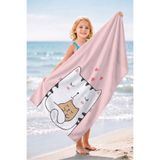 Evimde Bambaşka Sevimli Kedi Figürlü Kız Çocuk Plaj Havlusu - Pastel Pembe Minimalist Hızlı Kuruyan Mikrofiber Havlu