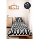 Evimde Bambaşka Siyah Zigzag Geometrik Genç Odası Tek Kişilik Pike Takımı - Modern 160x220 cm Kapitone Yatak Örtüsü