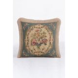 Evimde Bambaşka Zarif Vintage Çiçek Motifli Saçaklı Yastık Kılıfı - Fransız Stil Pastel Mavi Püsküllü Kırlent Kılıfı