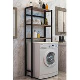 Evimde Çamaşır Makinesi Üstü Düzenleyici Raf Ceviz Banyo Dolabı Rafı Siyah Tasarım 70 cm Genişlik