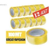 Evimdeyokyok 12 Adet 45MM x 100MT Şeffaf Koli Bandı Süper Kalite Koli Bantı - Çok Renkli - STANDART