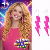 Evimdeyokyok 80’ler 9039LAR Retro Neon Pembe Şimşek Küpe 10 cm