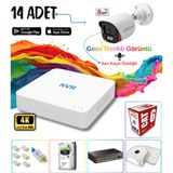 Evimdeyokyok Adecam 14 lü Full HD IP Güvenlik Kamera Sistemi - Gece Renkli & Sesli Set + 30 Gün Kayıt, Cepten İzleme