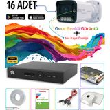 Evimdeyokyok Adecam 16 lı Full HD AHD Güvenlik Kamera Sistemi + 30 Gün Kayıt, Cepten İzleme - Gece Renkli & Sesli Set