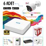 Evimdeyokyok Adecam 6 lı Full HD IP Güvenlik Kamera Sistemi - Gece Renkli & Sesli Set + 30 Gün Kayıt, Cepten İzleme