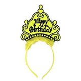 evimdeyokyok Evimdeyokyok Happy Birthday Neon Sarı Renk Doğum Günü Tacı 24x15 Cm Çok Renkli