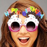 evimdeyokyok Evimdeyokyok Happy Birthday Yazılı Beyaz Fuşya Renk Parti Gözlüğü 12x7 Cm Çok Renkli