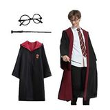 evimdeyokyok Evimdeyokyok Harry Potter Gryffindor Kapişonlu Çocuk Kostüm + Asa + Gözlük Seti 11-12 Yaş Çok Renkli