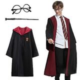 evimdeyokyok Evimdeyokyok Harry Potter Gryffindor Kapişonlu Çocuk Kostüm + Asa + Gözlük Seti 9-10 Yaş Çok Renkli