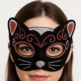 evimdeyokyok Evimdeyokyok Kadife Dokulu Sim Detaylı Işıltılı Kedi Maskesi Kırmızı Gümüş 20x13 Cm Çok Renkli