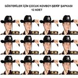 evimdeyokyok Evimdeyokyok Kovboy Şerif Şapkası Siyah 12 Adet - Kostüm Parti Ve Gösteri Şapkası Çok Renkli