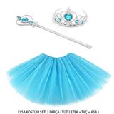 evimdeyokyok Evimdeyokyok Mavi Prenses Elsa Kostüm Seti 3 Parça (tütü Etek + Taç + Asa ) Çok Renkli
