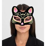 evimdeyokyok Evimdeyokyok Siyah Renk Süet Kaplama Üzeri Sarı Pembe Simli Kedi Maskesi 17x14 Cm Çok Renkli
