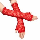 evimdeyokyok Evimdeyokyok Uzun Zarif Dantel Eldiven Parmaksız Kırmızı 35 Cm Çok Renkli