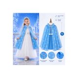 evimdeyokyok Kar Tanesi Desenli Mavi Elsa Pelerini - Astarlı Frozen Pelerini 85 cm