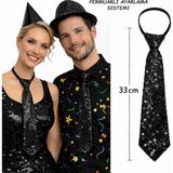 Evimdeyokyok Siyah Renk Pul Payetli Işıltılı Parti Kravatı 33 cm