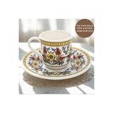 EVİMİA Topkapı Çini Desenli 6 Kişilik Porselen Türk Kahvesi Fincan Takımı - 55 mL